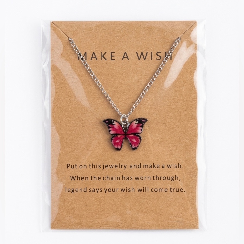 Handmade Pink Butterfly Pendant Necklace